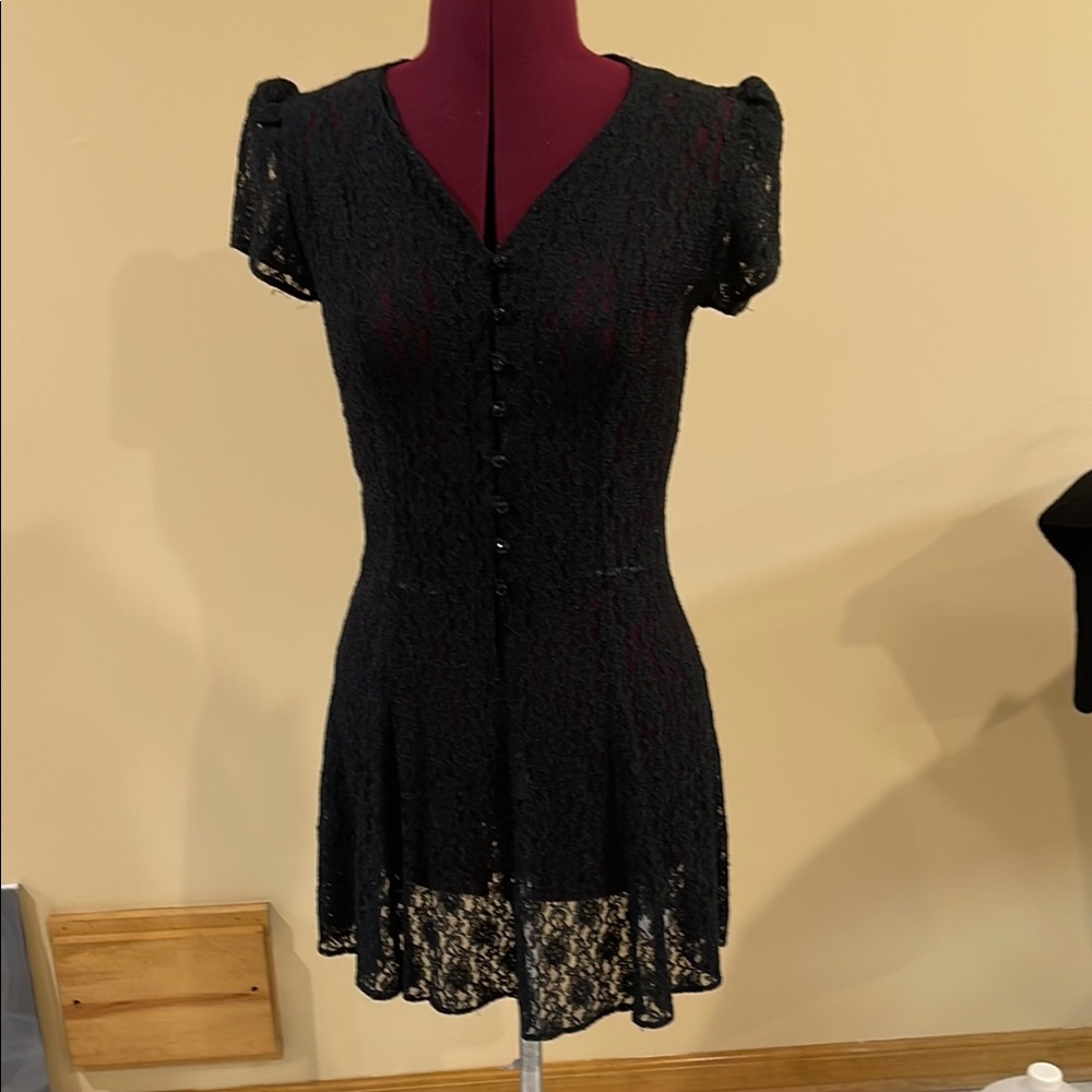 Black Lace Button-Down Dress